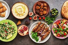 Colorful vegetables and spices used in Middle Eastern cooking
